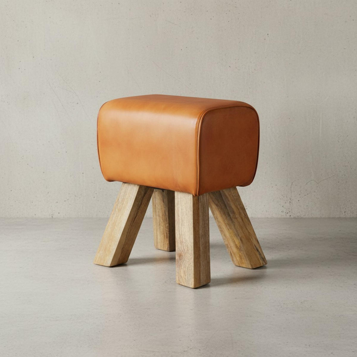 SITZHOCKER Retro Landhaus Holzbeine, Braun 40x30x47 cm - Braun, Mangoholz/Leder (40/47/30cm) - KADIMA DESIGN