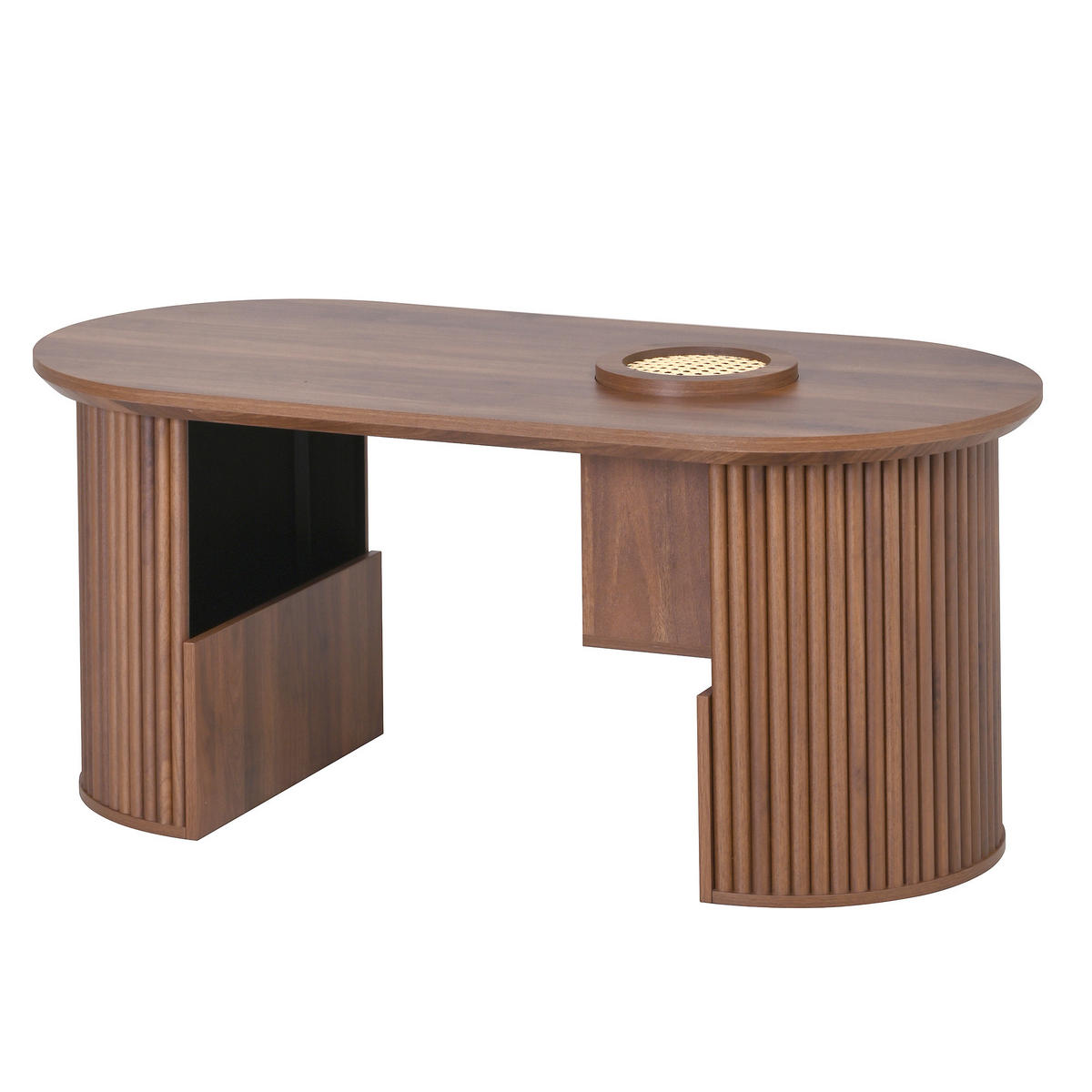 COUCHTISCH Oval Nussbaum Retro-Stil mit vertikaler Textur - Walnussfarben, Holzwerkstoff (50/105/46.5cm) - Urban Meuble