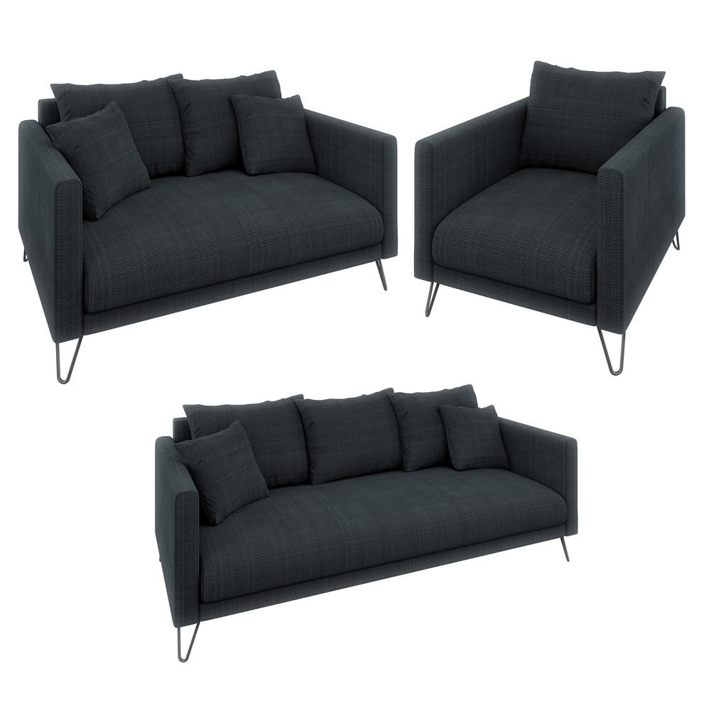 SITZGARNITUR 3+2+1 Harmony Graphit Chenille - Graphitfarben/Schwarz, Holz/Textil (200/85/100cm) - S-Style Möbel
