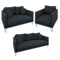 SITZGARNITUR 3+2+1 Harmony Graphit Chenille - Graphitfarben/Schwarz, Holz/Textil (200/85/100cm) - S-Style Möbel