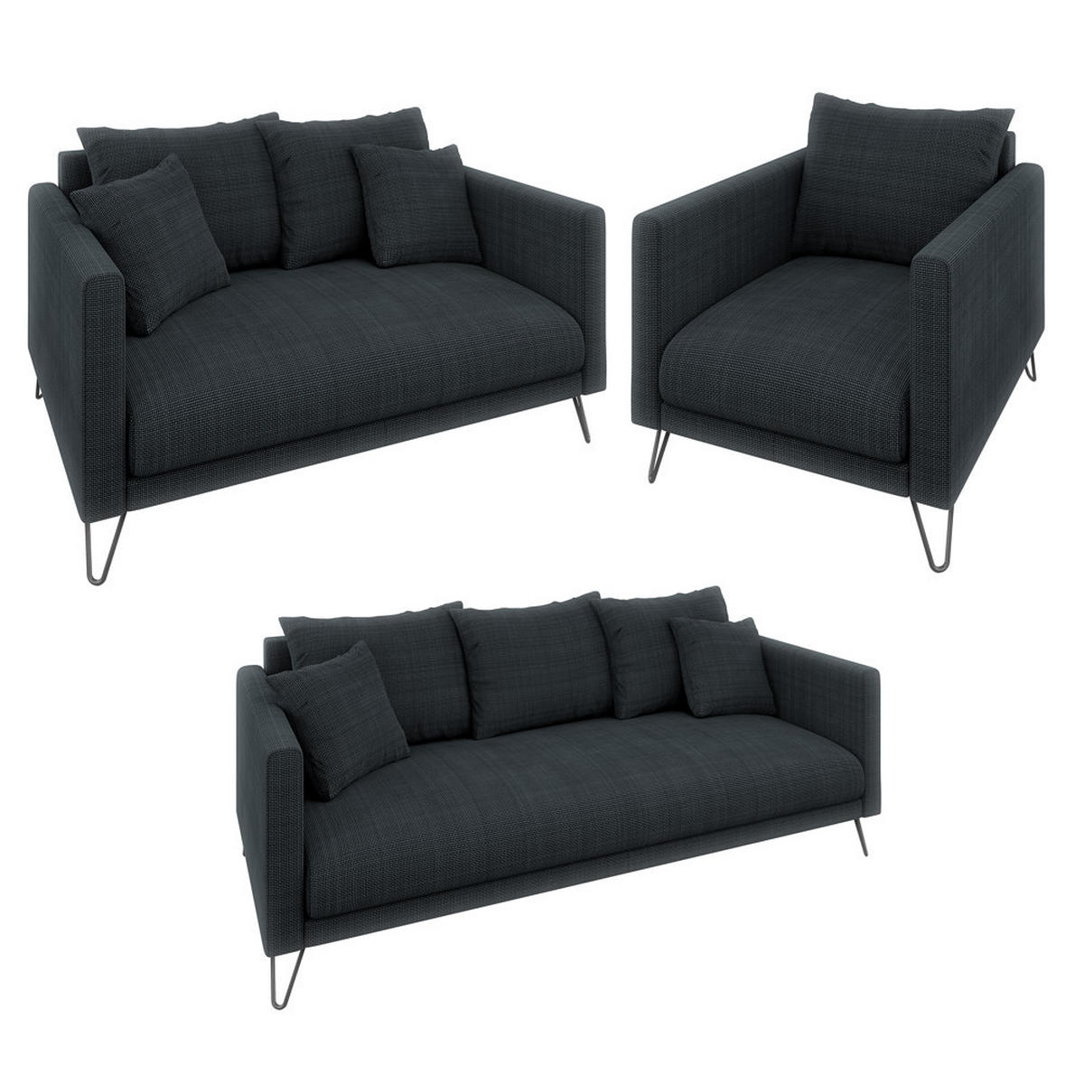 SITZGARNITUR 3+2+1 Harmony Graphit Chenille - Graphitfarben/Schwarz, Holz/Textil (200/85/100cm) - S-Style Möbel