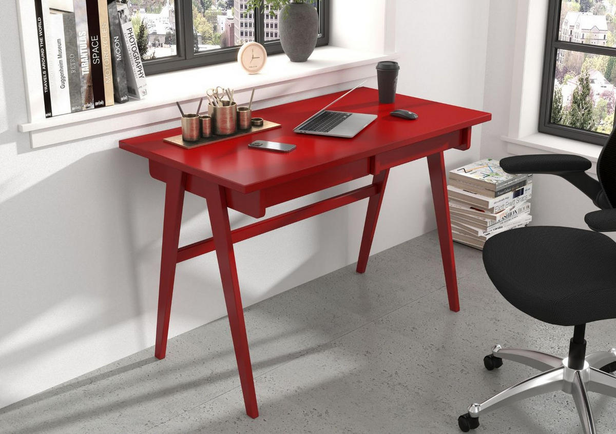 SCHREIBTISCH Edda, 120/65/75 cm in Rot, Buchenholz - Rot, Holz/Buchenholz (65/120/75.5cm) - Visby