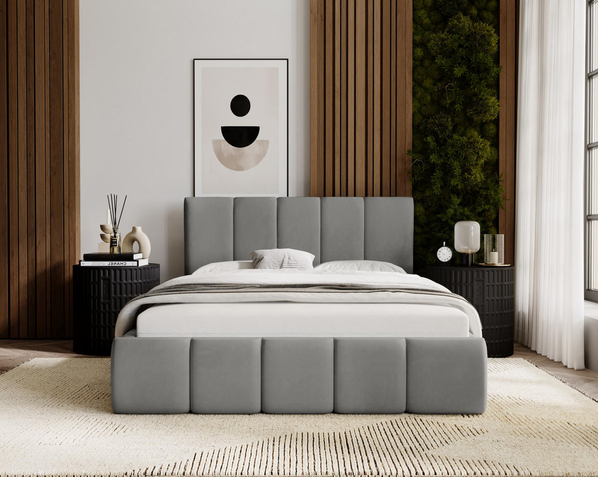 POLSTERBETT mit Kopfstütze Buchel 160x200 cm, Grau - Grau, Textil (160/200cm) - Fedve
