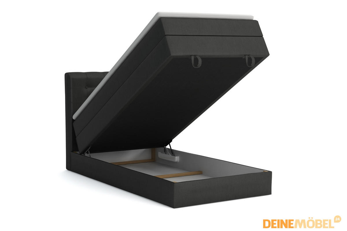 BOXSPRINGBETT JUNG 1 90/200 Velours Schwarz mit Matratzen H3 + H4 - Schwarz, Holz/Holzwerkstoff (92/200cm) - Deine Möbel 24