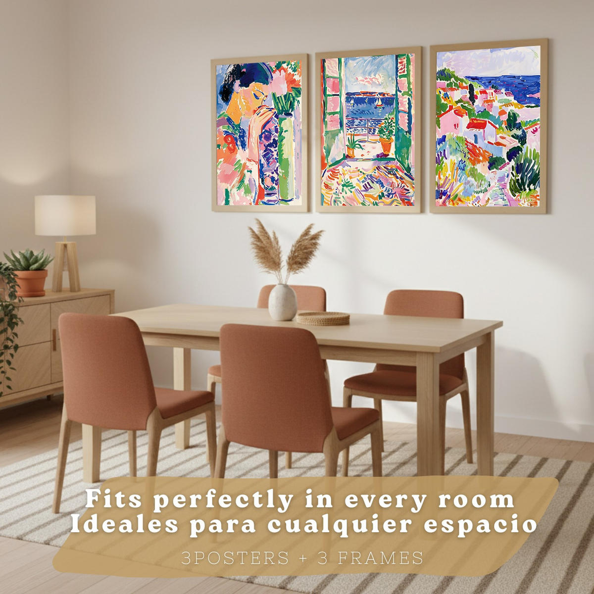 POSTER 3er Bilder-Set Wandbilder Maritim Blau modern Wohnzimmer Deko, Schlafzimmer, Küche, Badezimmer Leichter Holzrahmen A3 - Beige, Papier (29.7/1/42cm) - Nacnic