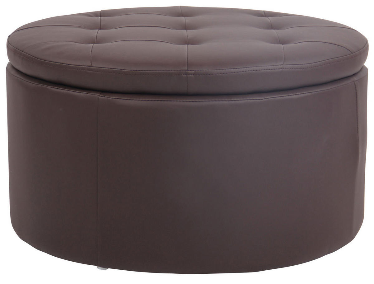 SITZPOUF rund Lederlook braun - Eukalyptusholzfarben/Braun, Holz/Textil (60/35/60cm) - CLP