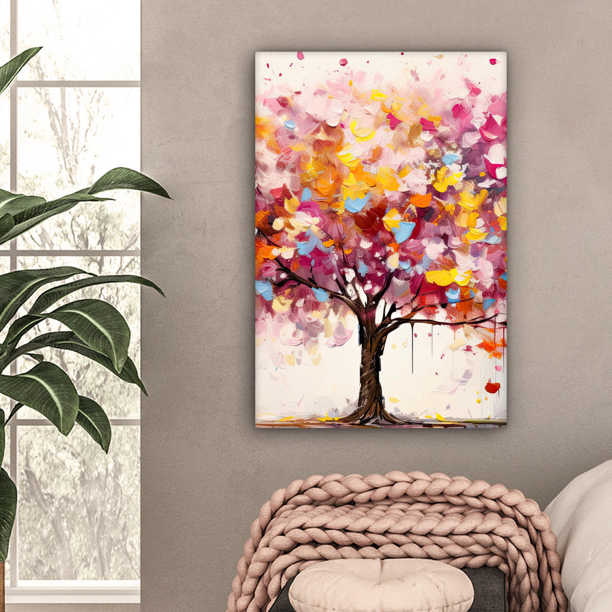 LEINWANDBILD Aquarell - Baum - Kunst - Abstrakt 60x90 cm - Multicolor, Textil (60/90cm) - MuchoWow