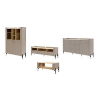WOHNWAND SOVI A PLUS 4-teilig in Porcini / Eiche Mavelie mit Couchtisch - Greige/Eichefarben, Holzwerkstoff (440/151/82cm) - Deine Möbel 24