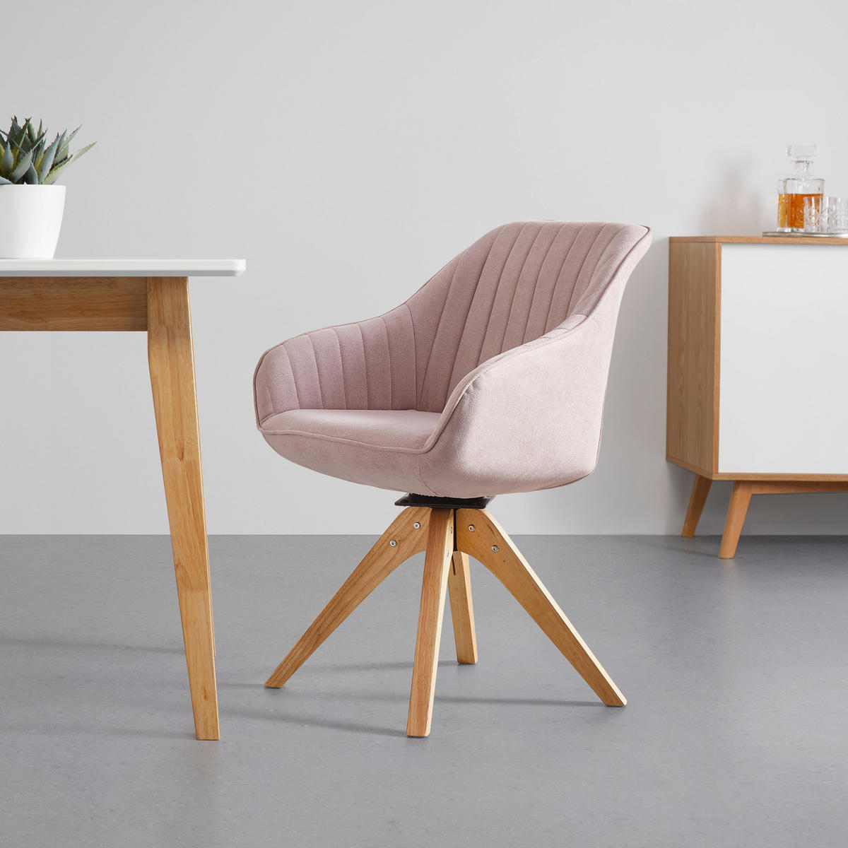 ARMLEHNSTUHL Leonie Rosa Webstoff Drehbar Gepolstert - Rosa, Holz (60/84/61cm) - Bessagi Home
