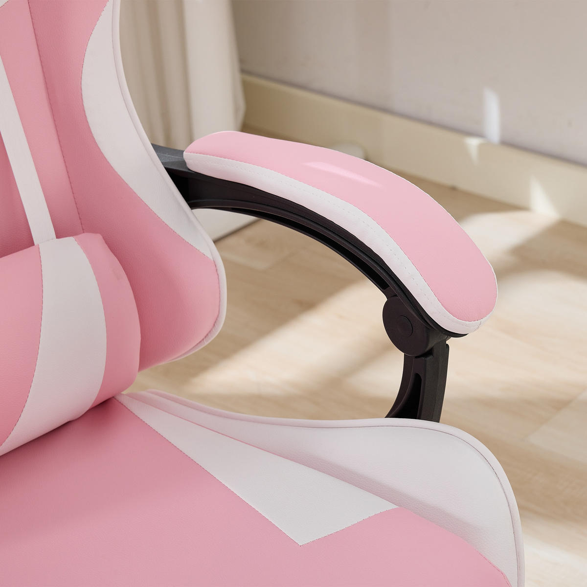 DREHSTUHL B64 / T58 / H116.5-126 cm,, ergonomisch gepolstert, drehbar mit Fußstütze, Weiß und Rosa - Pink, Kunststoff (58/116.5/64.5cm) - Redom