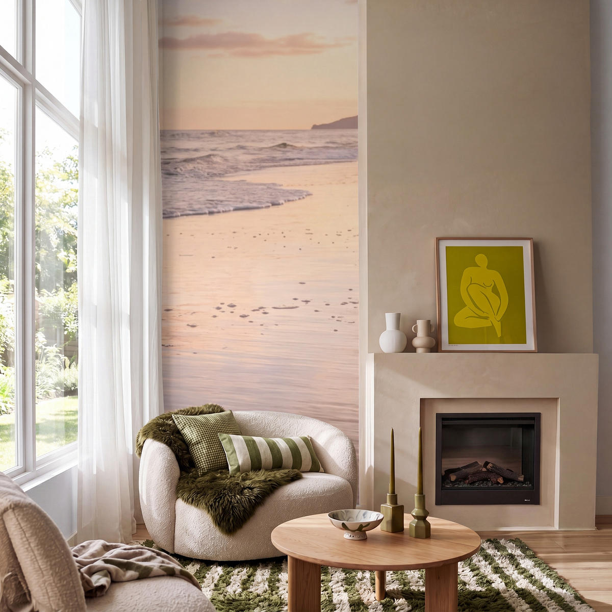TAPETE - Strand - Brandung - Wolken - 100x280 cm - Hellrosa, Papier (100/280cm) - OnlyWow