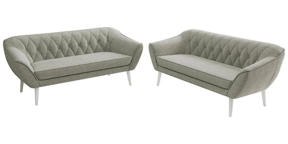 SEDACÍ SOUPRAVA PIRS 3+3 - Světle šedá Strukturovaná látka - Bílé nohy - bílá/stříbrná, kompozitní dřevo/textil (180/75/74cm) - MKS