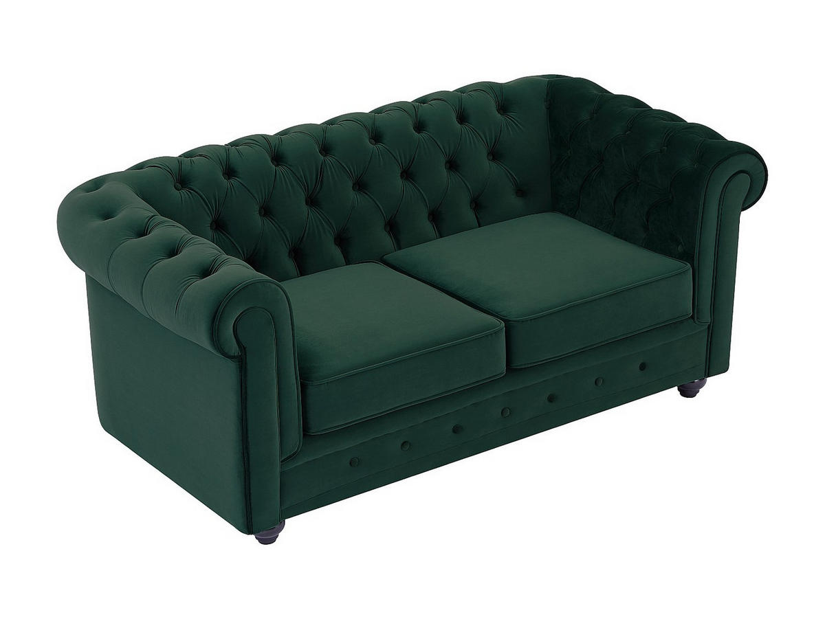 SOFAS 3-Sitzer, 2-Sitzer & Sessel - Samt - Grün - CHESTERFIELD - Grün, Textil (88/72/205cm) - Vente-Unique