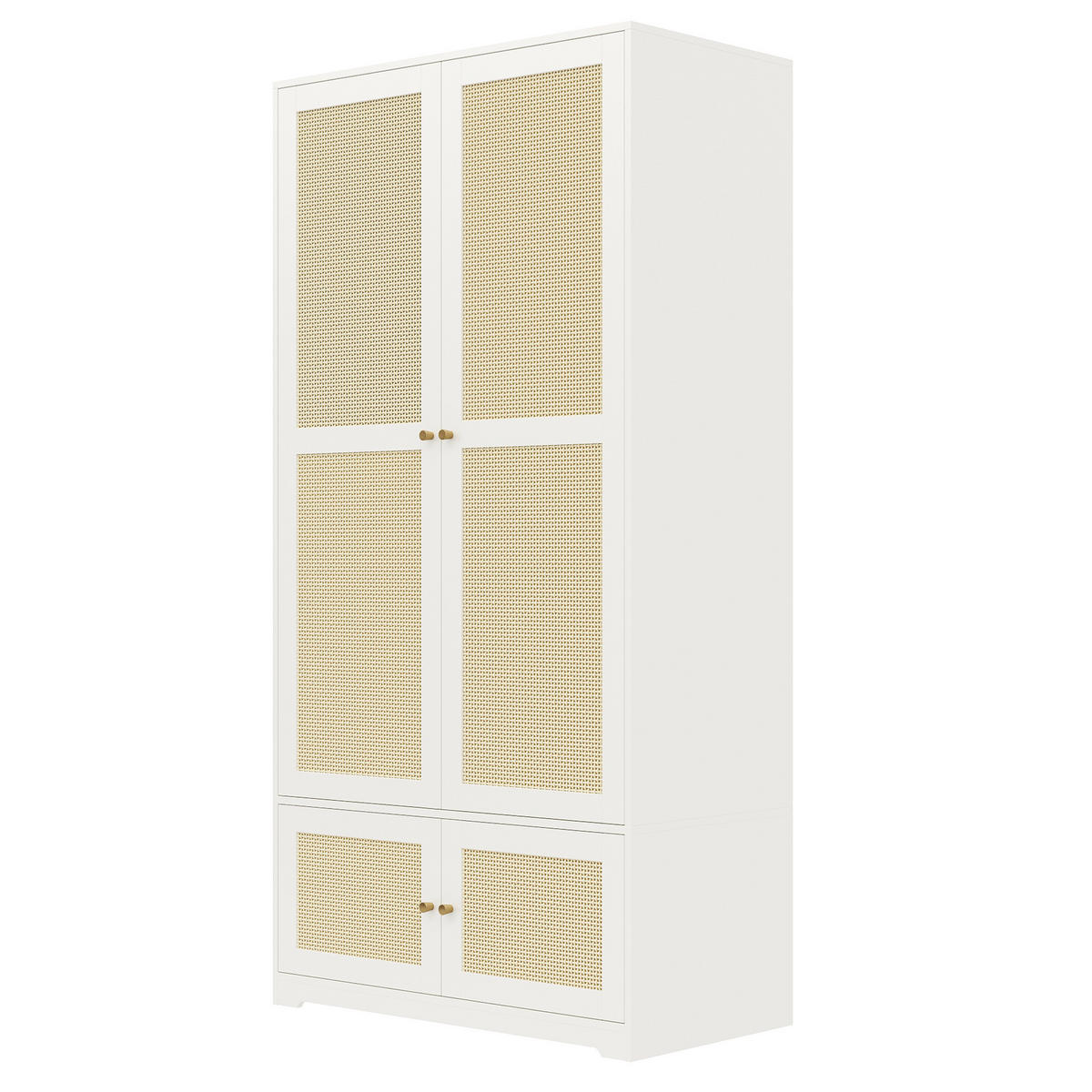 GARDEROBE in weiß mit rattan-geflecht, 2 türen - Weiß, Holzwerkstoff (90/180/48cm) - Urban Meuble