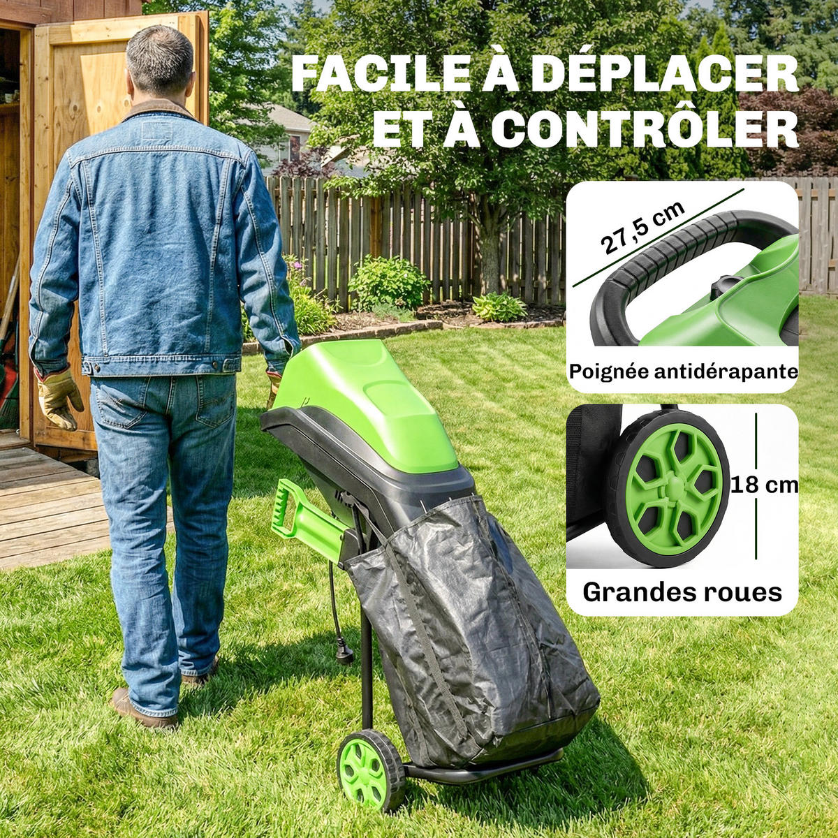HÄCKSLER DE-13869 2500 W mit 45 L Sammelsack Grün - Grün, Kunststoff (34/96/44cm) - ComfortXL