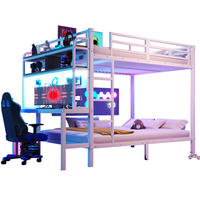 ETAGENBETT aus Metall und MDF 140x200 cm Weiß mit Schreibtisch, LED-Beleuchtung und USB-Anschluss - Weiß, Metall (140/200cm) - IVMEU