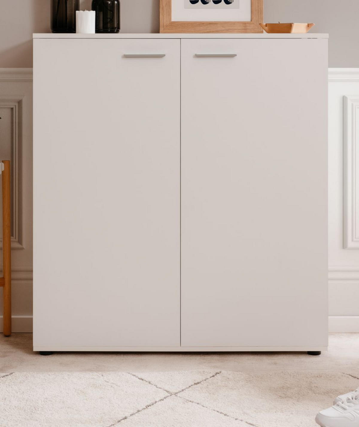 SCHUHSCHRANK weiß 100 cm, Schuhkommode aufklappbar für 24 Paar Schuhe - Silberfarben/Schwarz, Holzwerkstoff/Kunststoff (100/110/34cm) - Furn.Design