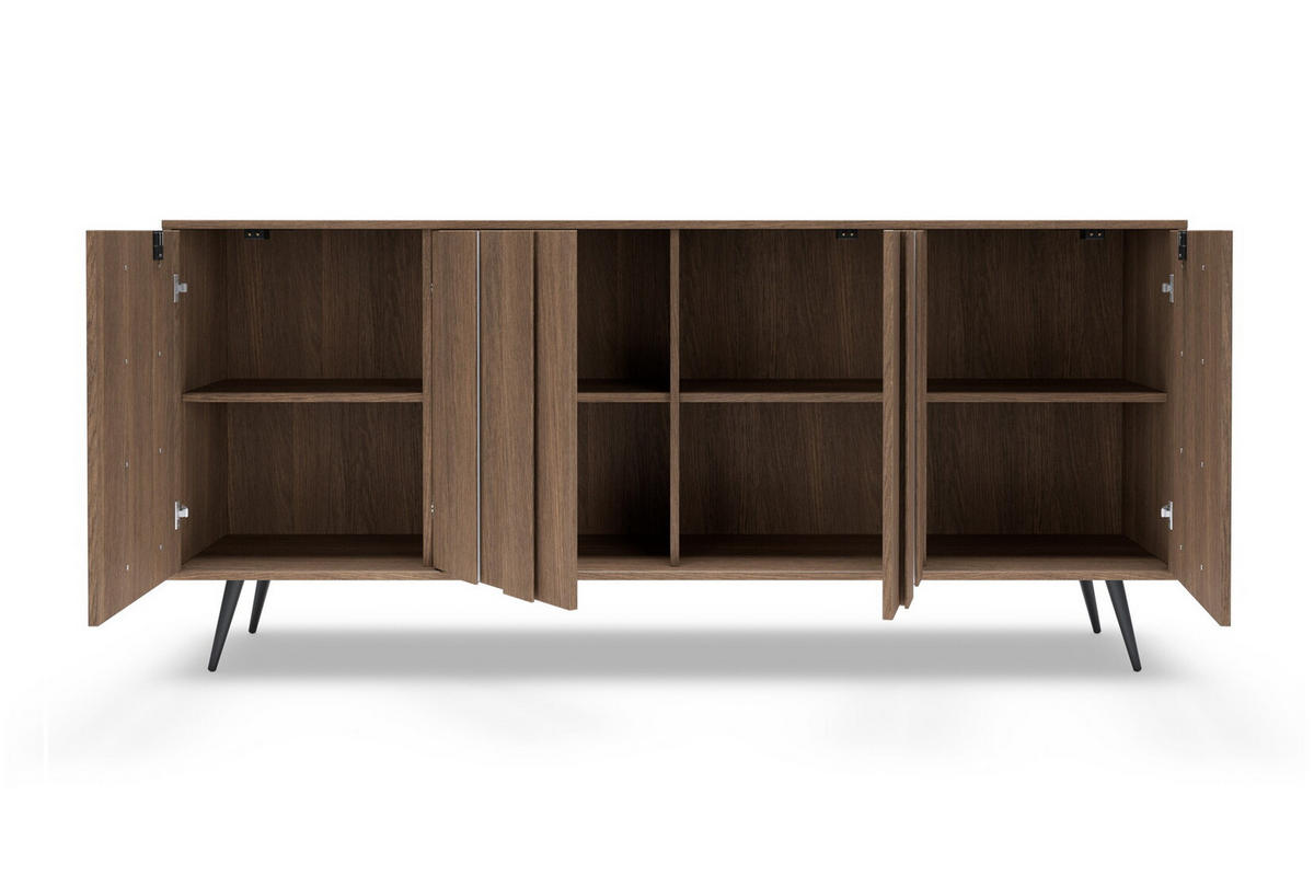 BREITE Kommode 184 cm Resta mit LED, Mettalbeine, Eiche Dunin - Eichefarben/Schwarz, Holz/Metall (184/83/40cm) - Emporius