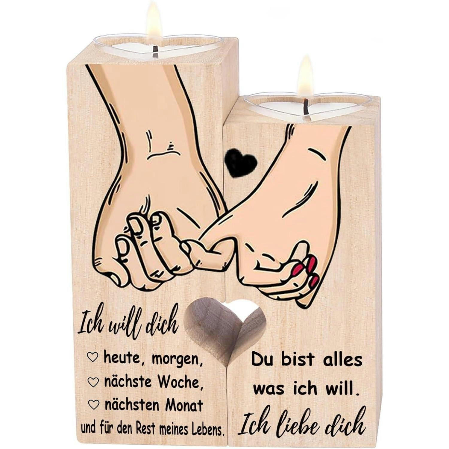 KERZENSTÄNDER Holz mit Spruch - Braun, Holz (4.5/12/10cm)