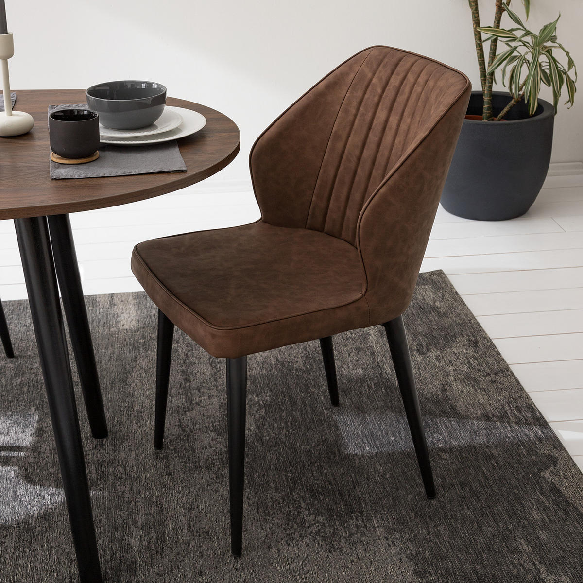 ESSZIMMERSTUHL - 2er-Set - Kunstleder / Stahl - Braun, Kunststoff/Metall (49/84/61cm) - home24