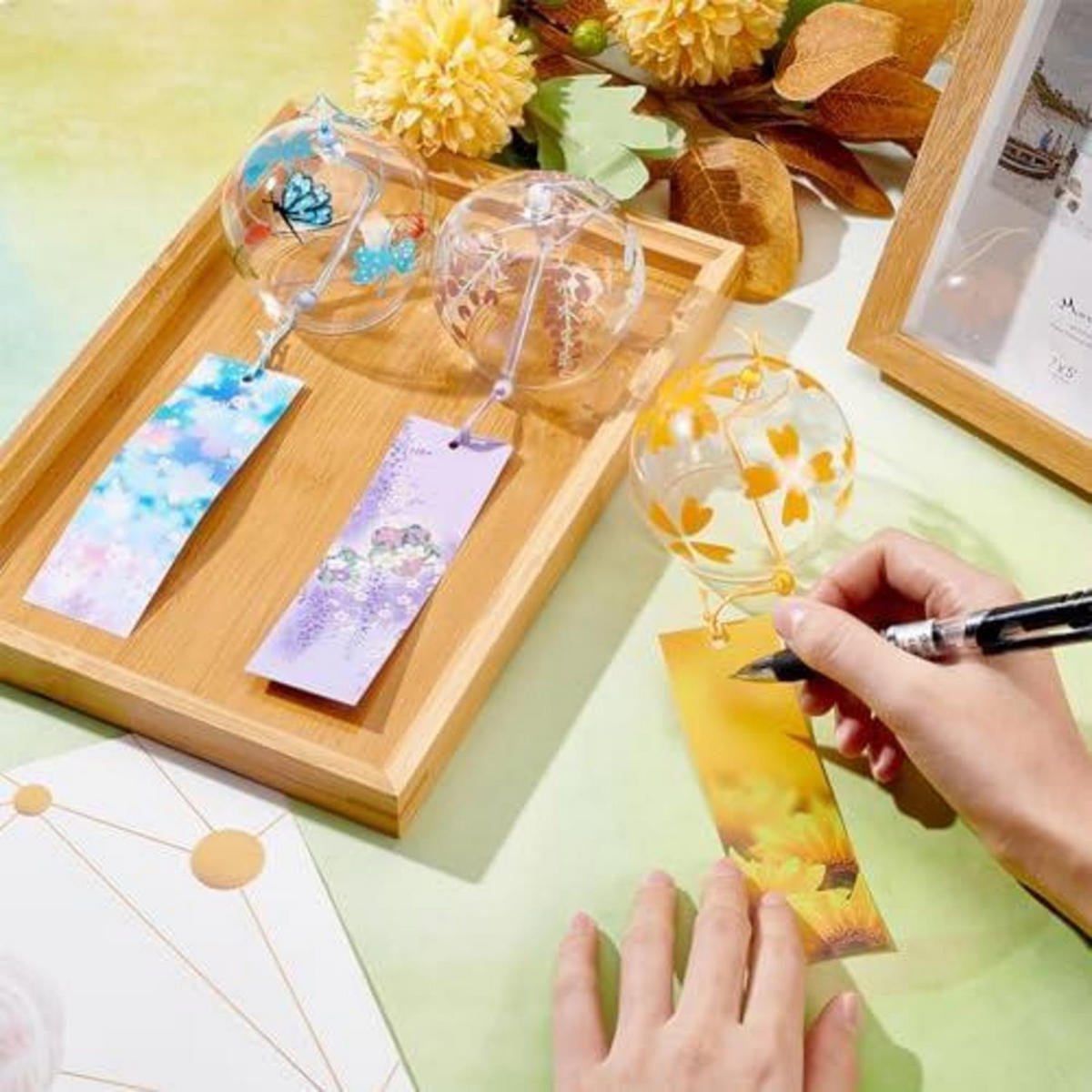 WINDSPIEL 3-teiliges Set Glas Himmelblau Gelb Violett - Multicolor, Glas (39.5/8/6cm)