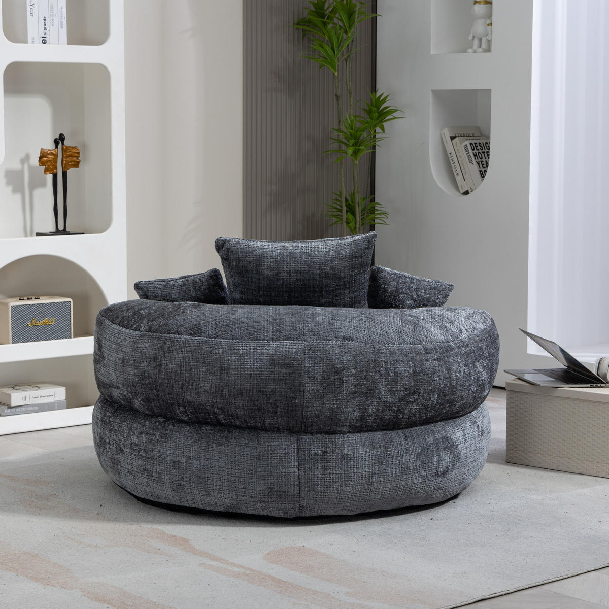 SESSEL Sitzsack Chenille grau 108/108/52 cm für Erwachsene mit Armlehnen - Grau, Textil (108/52/108cm) - OKWISH