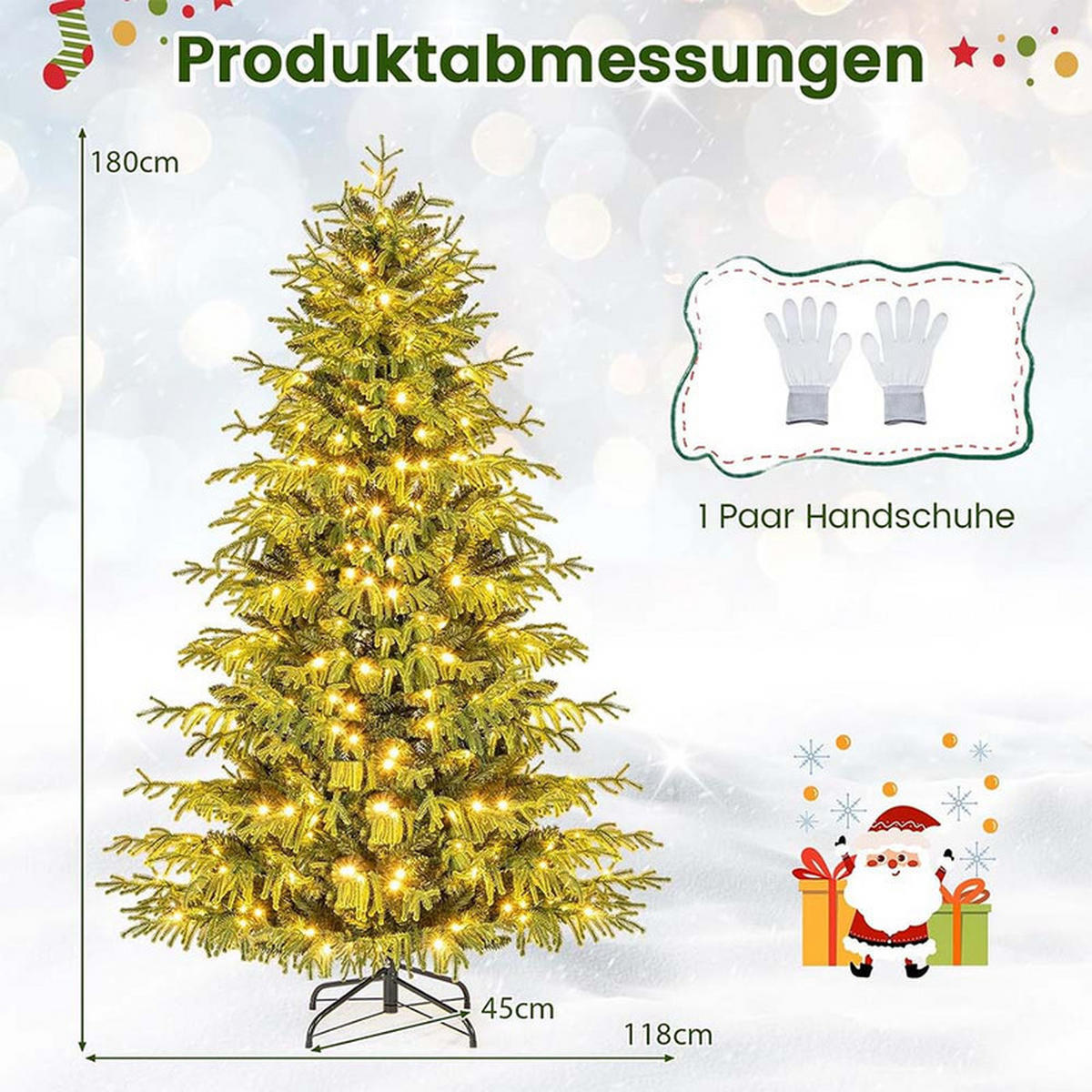 WEIHNACHTSBAUM mit 270 warmweißen LEDs 180cm Grün - Grün, Metall (180cm) - COSTWAY