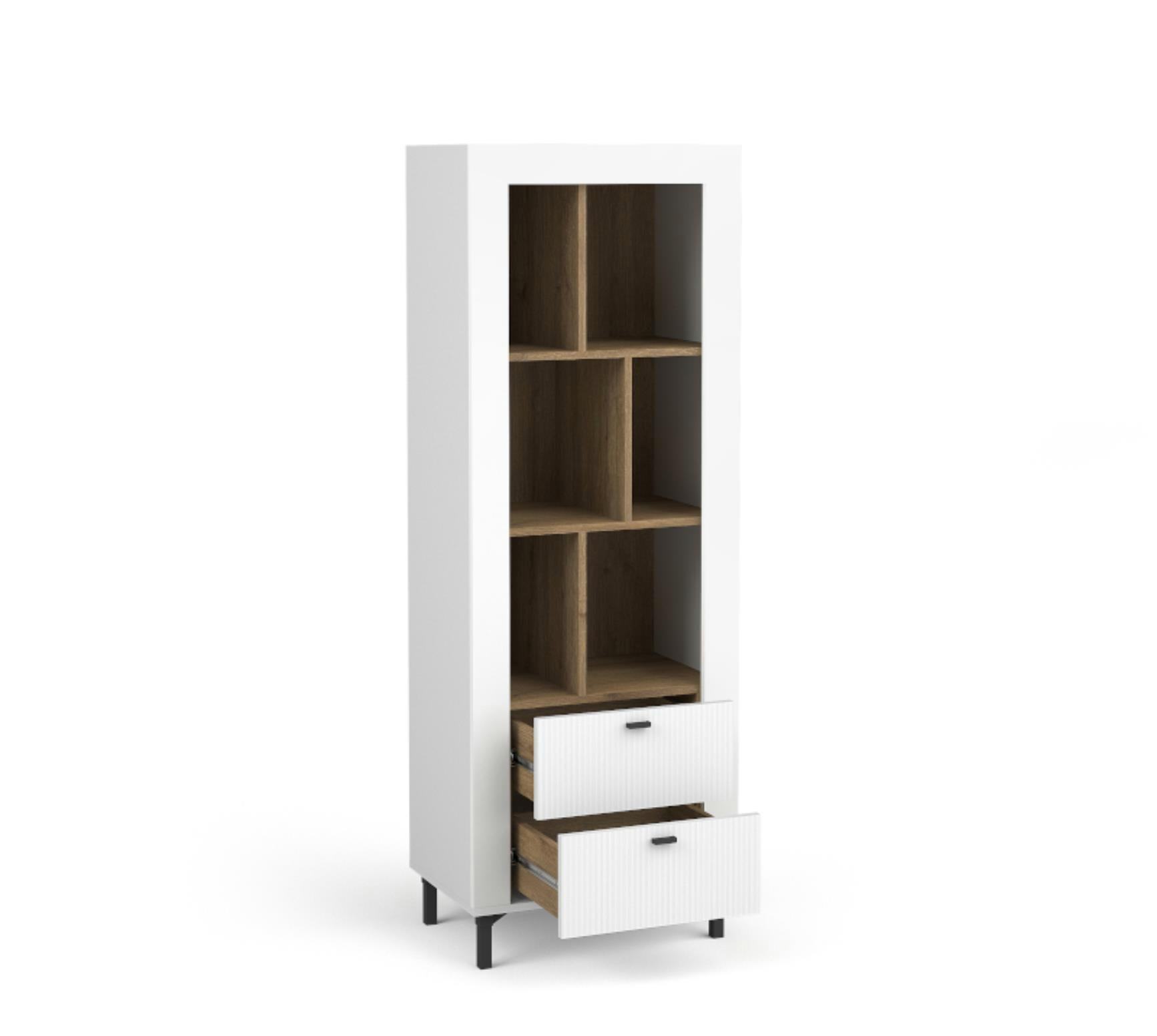 BÜCHERREGAL Mossa Weiß, mit Schubladen - Schwarz/Weiß, Holzwerkstoff (60/169/40cm) - Bettso