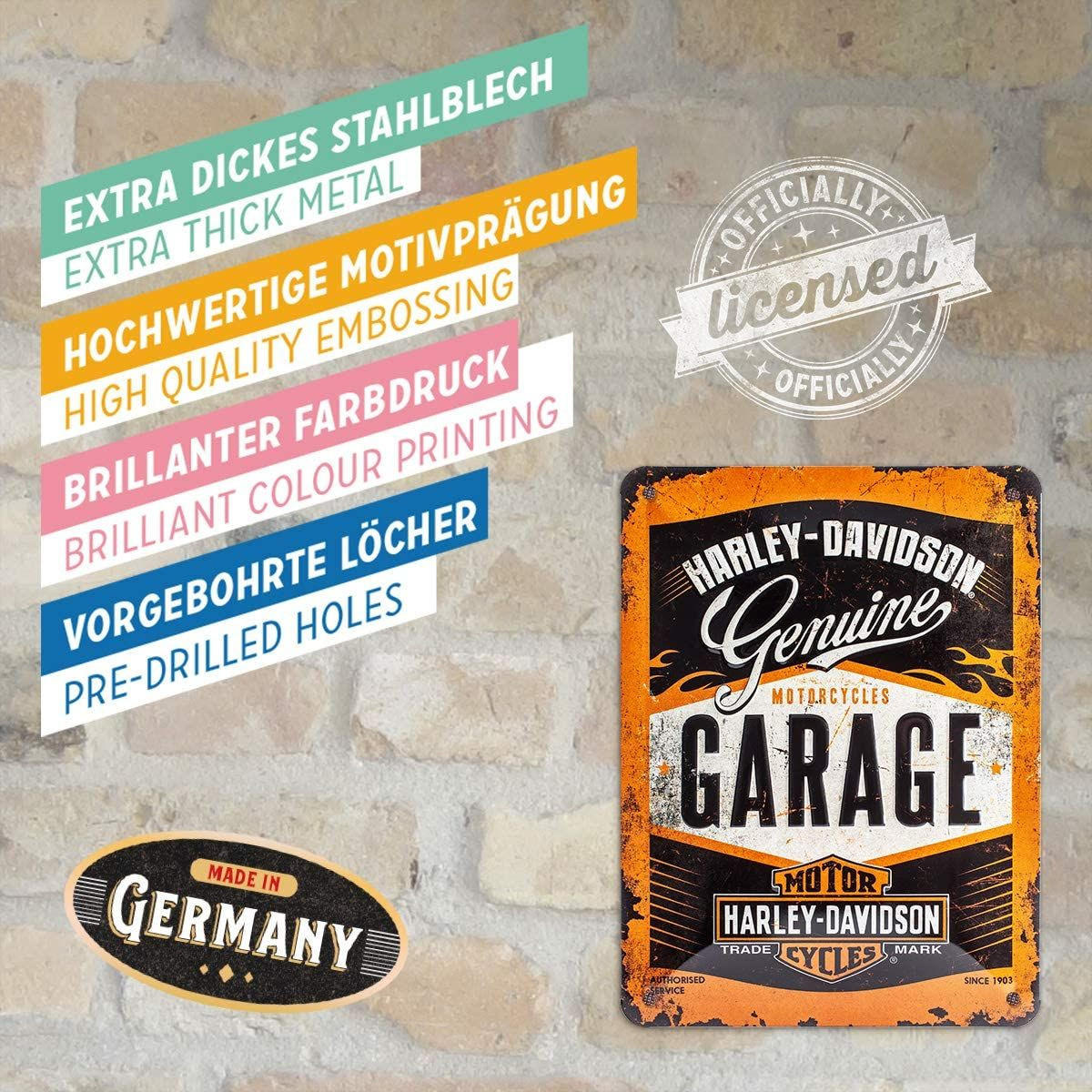 BLECHSCHILD 15/20 cm Harley-Davidson Garage - Multicolor, Metall (15/20/0.5cm) - Nostalgic-Art