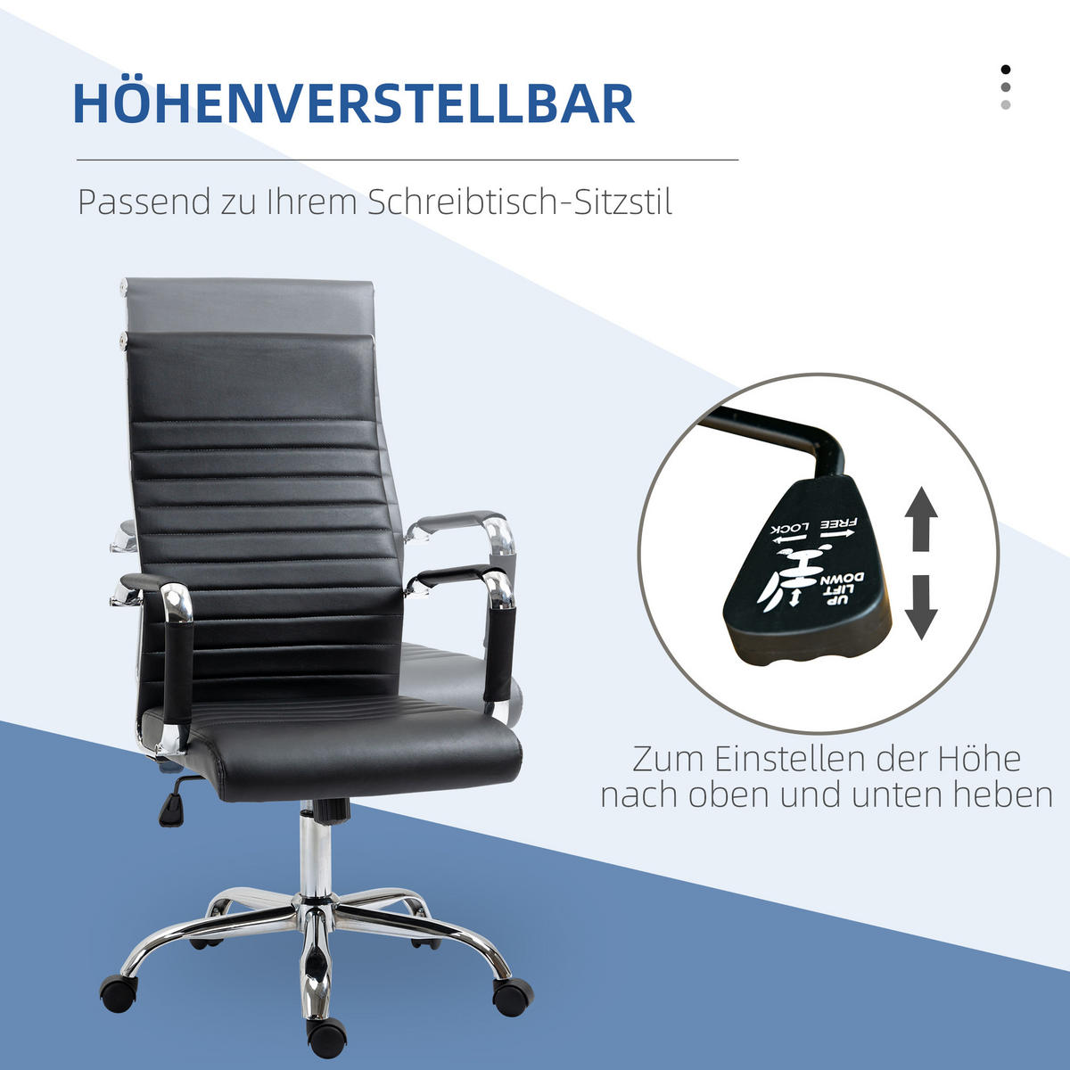 BÜROSTUHL mit Wippfunktion, Kunstleder, Schwarz - Schwarz, Leder (62/114/54cm) - Vinsetto