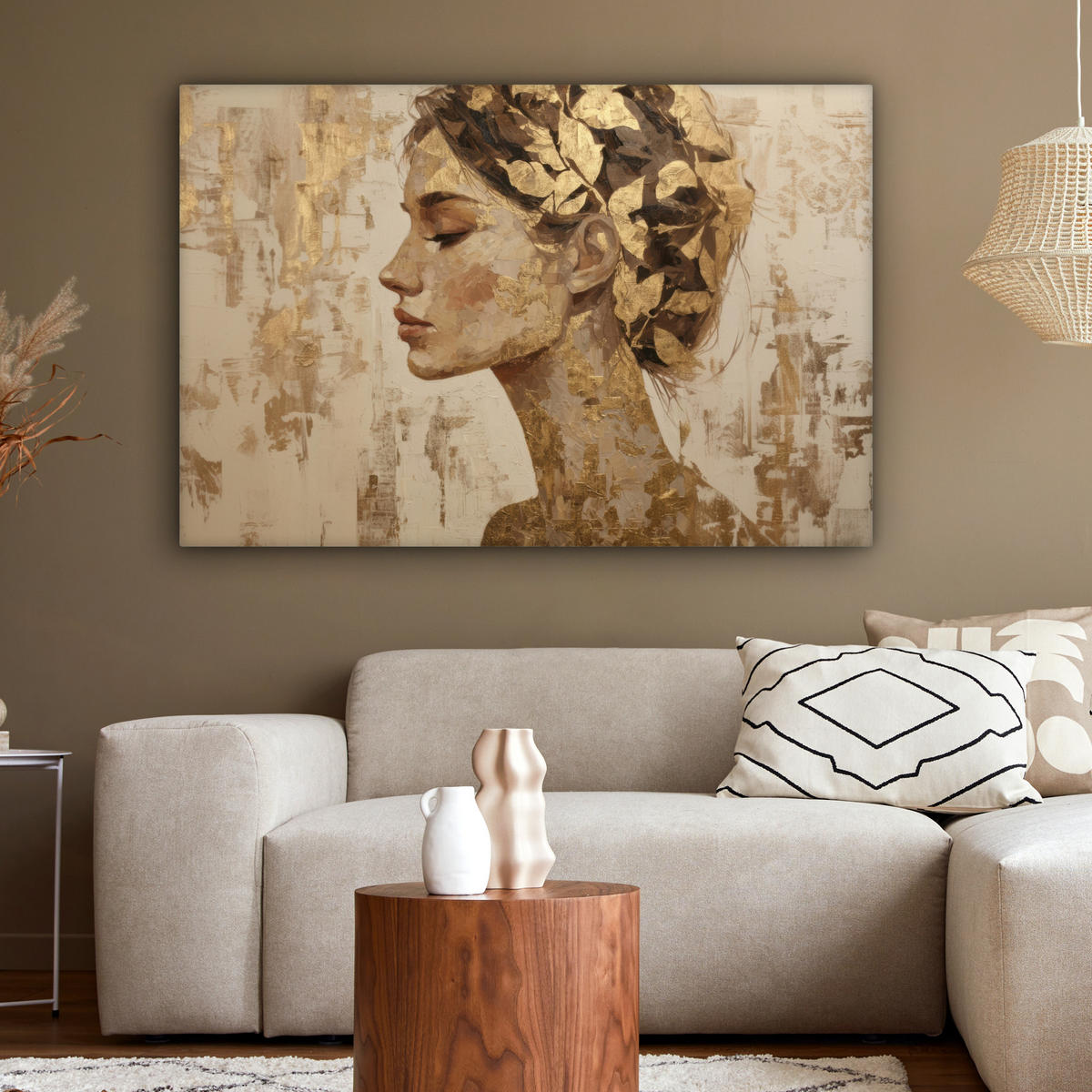 LEINWANDBILD Frau - Gold - Abstrakt - Textur XXL 150x100 cm - Goldfarben, Textil (150/100cm) - MuchoWow