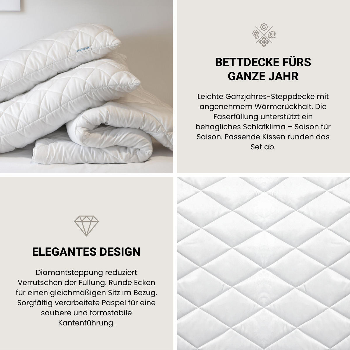 GANZJAHRESBETTDECKE Hygge - Mikrofaserbezug - Füllung aus silikonisierter Polyester-Hohlfaser - 155x220 cm - Weiß - Weiß, Textil (155/220cm) - SCHIESSER