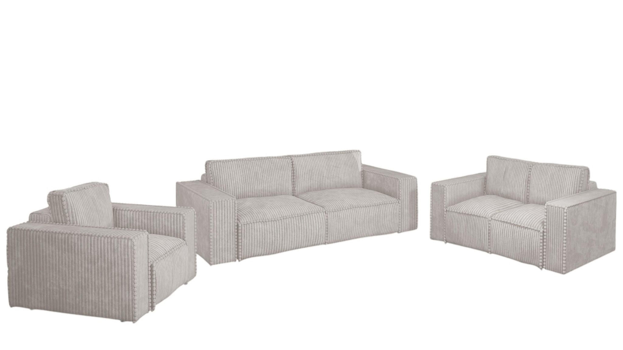 SOFASET Vajana 3-2-1 - Creme, Holzwerkstoff/Textil (240/86/102cm) - Fun Möbel