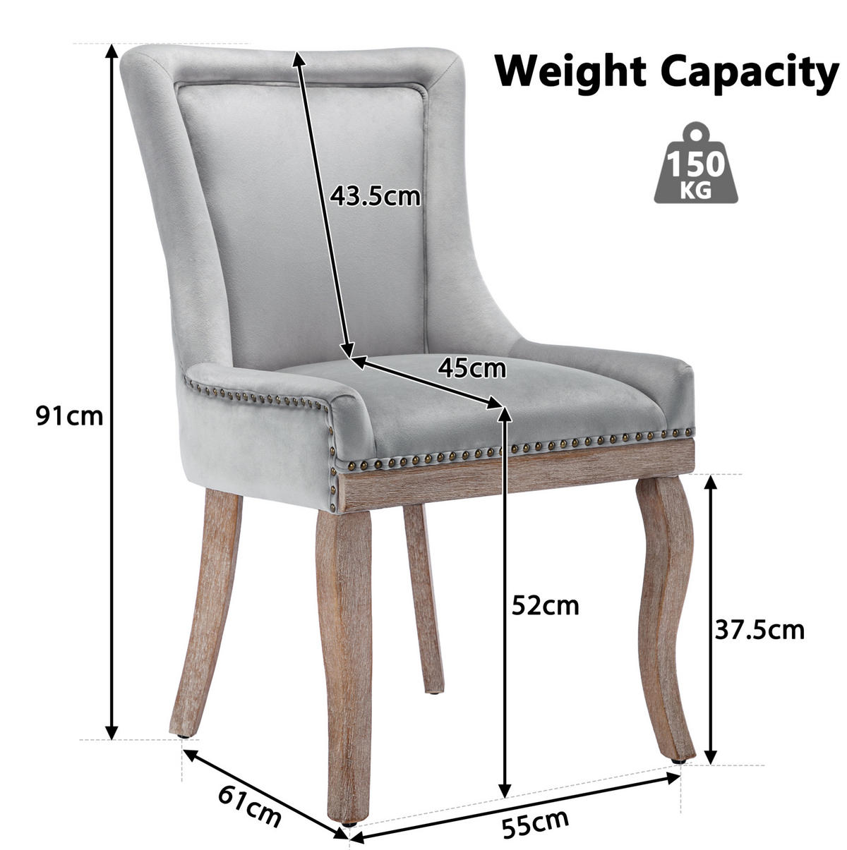 ESSZIMMERSTUHL gepolstert Samt Grau Massivholzrahmen 4er-Set - Grau, Holz (61/91/55.1cm) - Meubliv