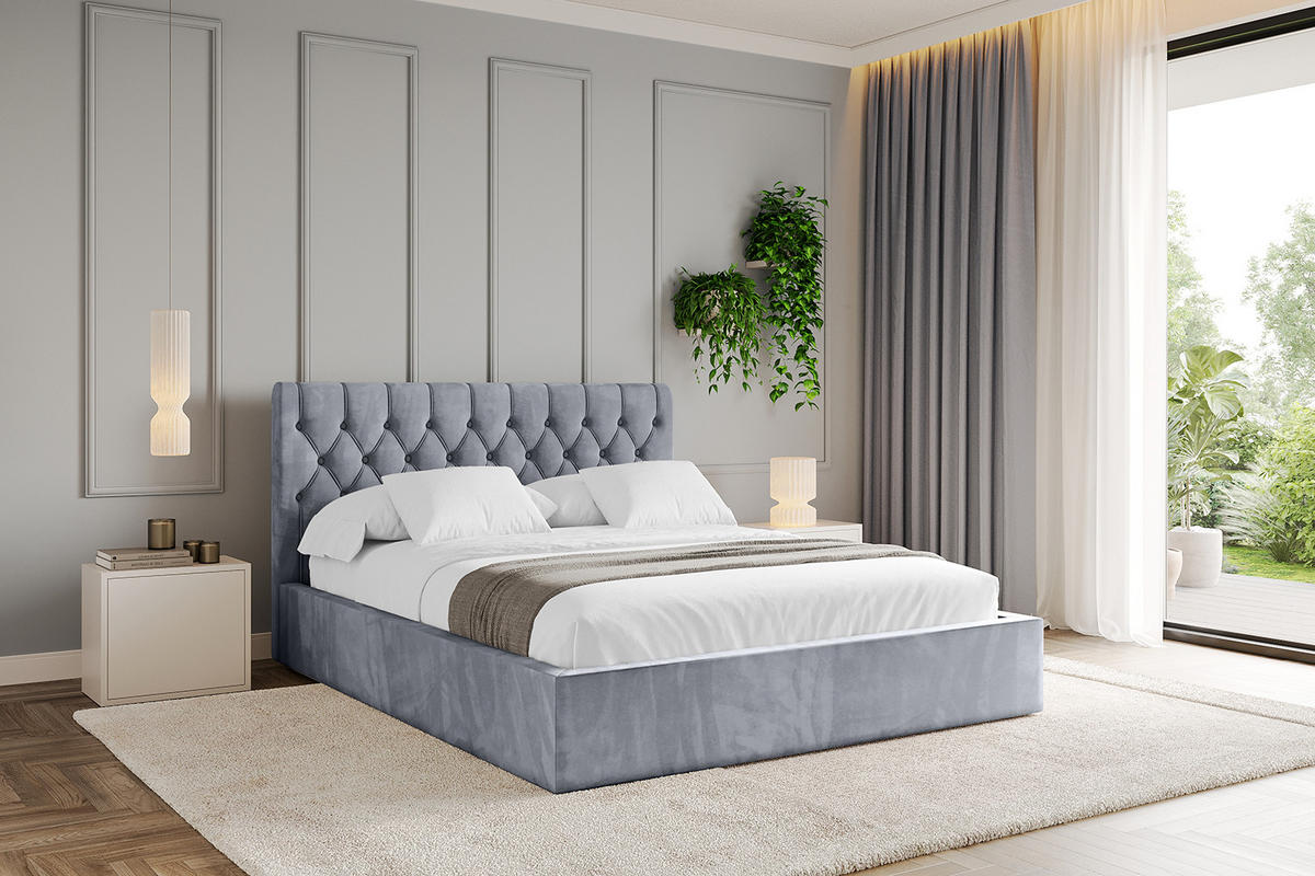 POLSTERBETT mit Bettkasten und Lattenrost, Bett mit Matratze H3/H4 - RENO 160x200 Grau - Grau, Holzwerkstoff/Textil (160/200cm) - ALTDECOR