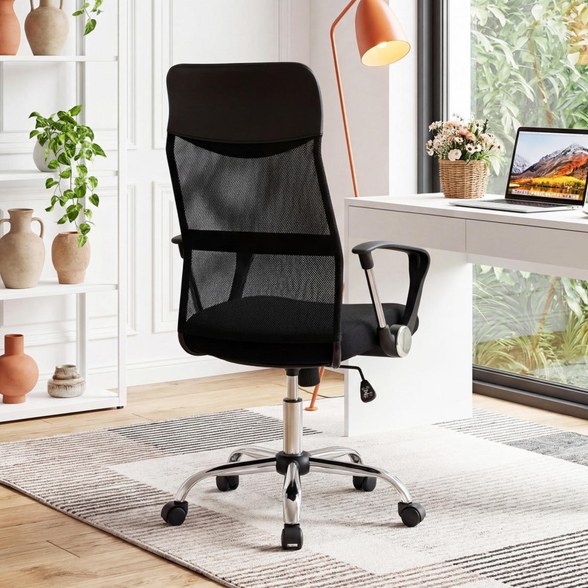 BÜROSTUHL höhenverstellbar mit Wippfunktion schwarz - Schwarz, Metall (59/112/59.5cm) - COSTWAY