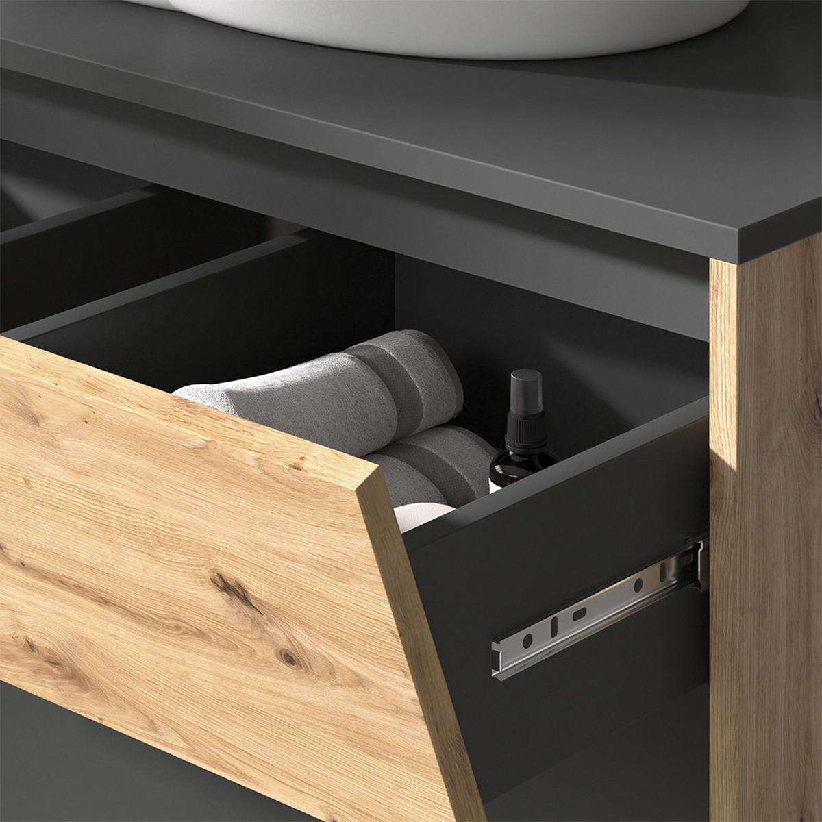 DOLNÍ SKŘÍŇKA POD DŘEZ Edelin Antracit/Artisan - antracitová, kompozitní dřevo (80/50/45cm) - Vicco