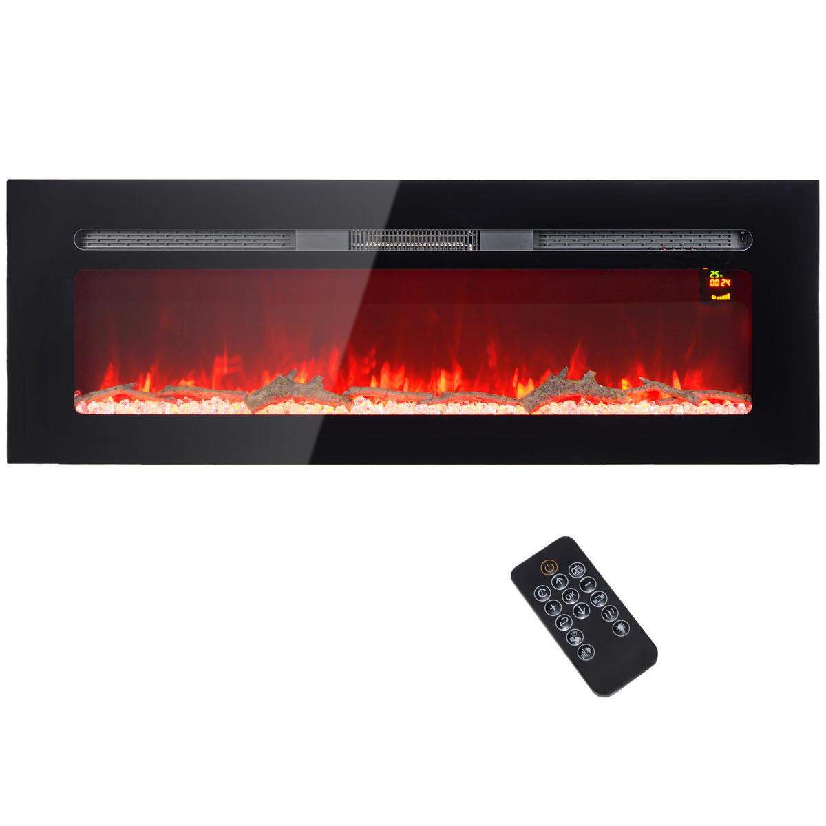ELEKTROKAMIN 1800 W Wandkamin mit LED 3D-Flammeneffekt Kristalle in 3 Farben - Schwarz, Metall (15.8/45/127cm) - HOMCOM