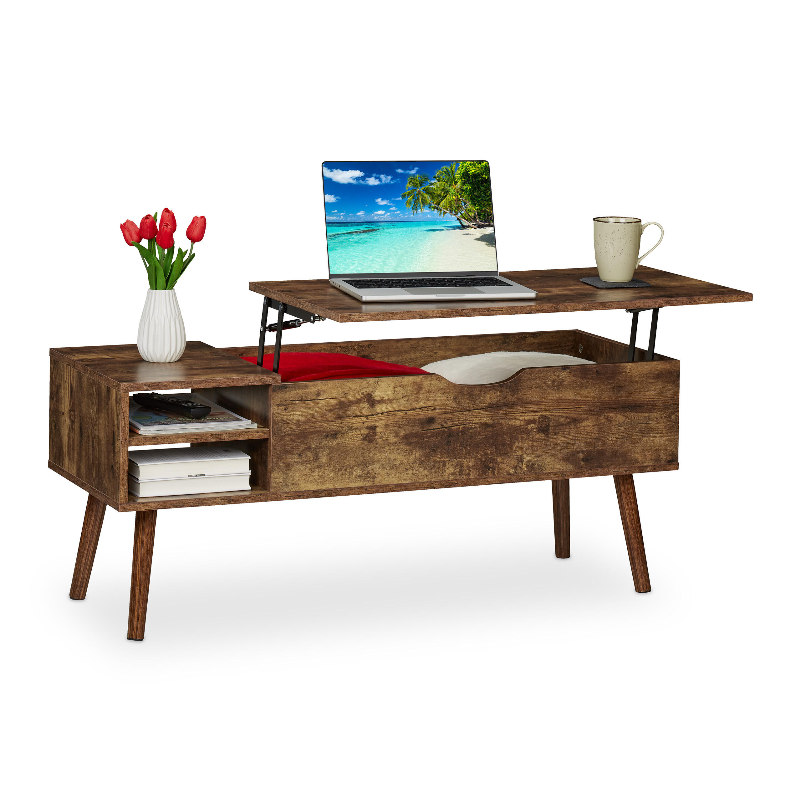 Relaxdays KONFERENČNÍSTOLEK Hnědý Černý výškově nastavitelný úložný prostor 108x40 cm