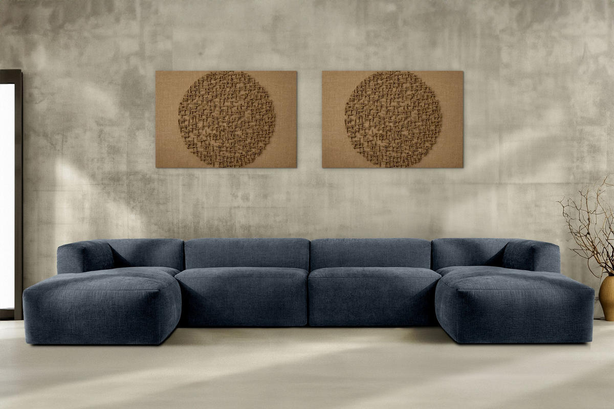 PANORAMA-ECKSOFA BUFFO 7/8 Sitzer mit extrem weicher Sitzfläche, Gewebestoff, dunkelblau - Dunkelblau, Textil (424/73/180cm) - KONSIMO®