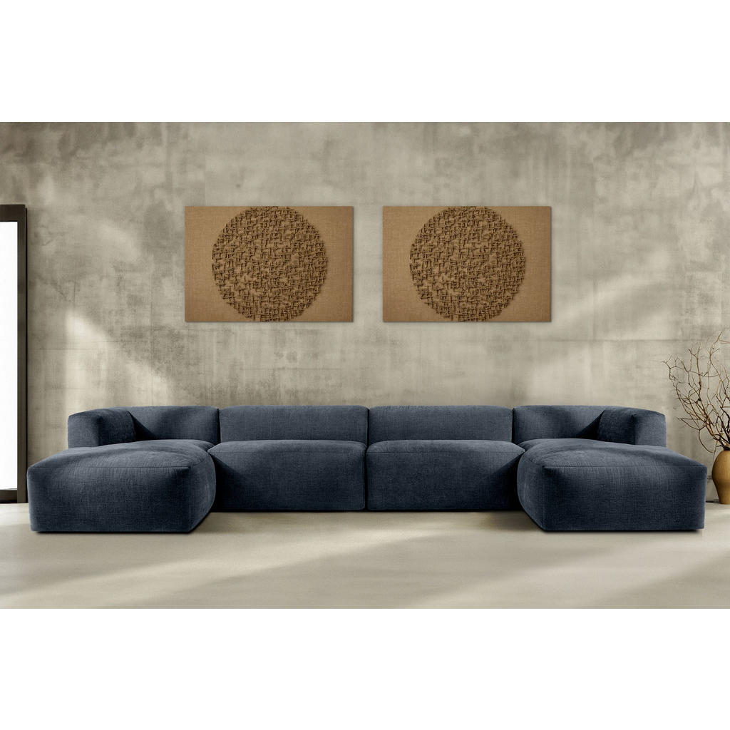 Thumbnail - Konsimo® Panorama-Ecksofa, Dunkelblau, Textil, U-Form,Freiform, 424x73x180 cm, Wohnzimmer, Sofas & Couches, Wohnlandscha...