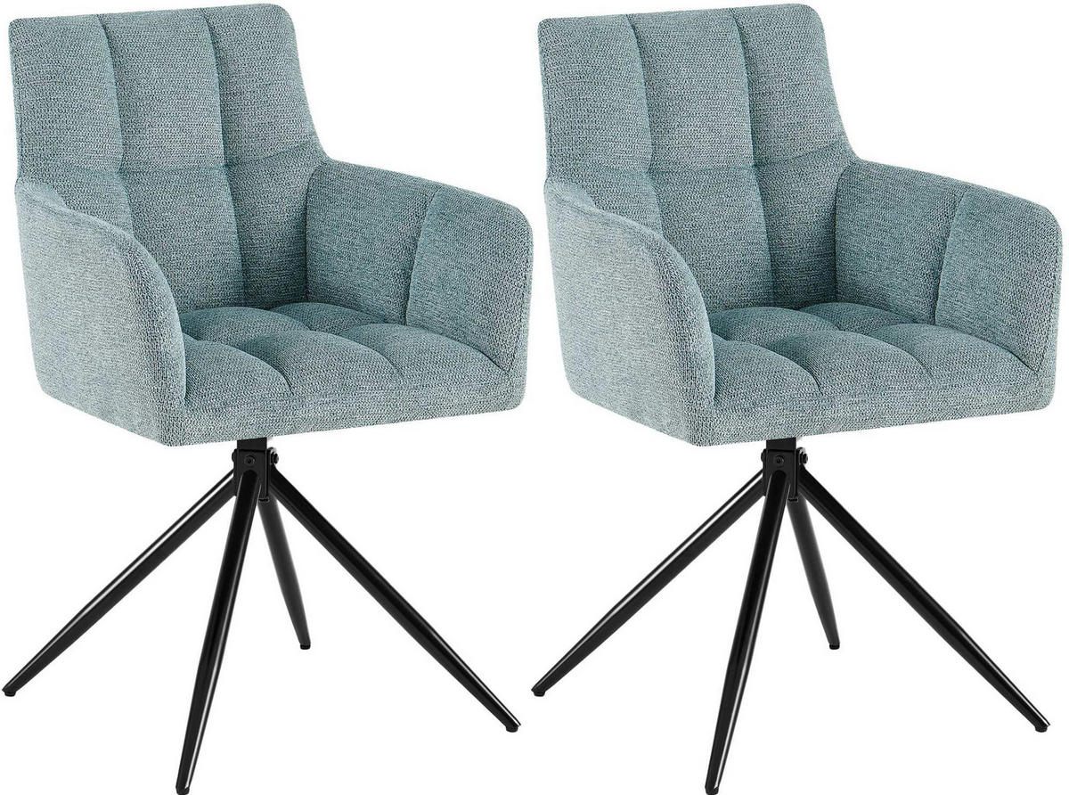 ARMLEHNENSTUHL 2er Set Stoff Türkis - Türkis/Schwarz, Textil/Metall (59/87/59cm) - CLP