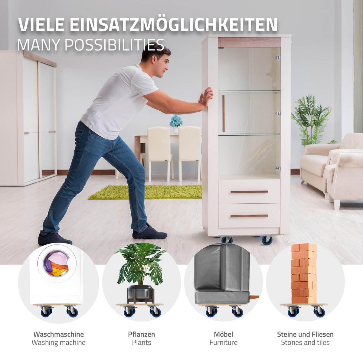 TRANSPORTROLLER 2er Set mit 4 Rollen 2 mit Bremsen 35x50 cm Traglast 800kg Siebdruck Holzplatte Black - Dunkelgrau, Holzwerkstoff (35/50/14.5cm) - ECD-Germany