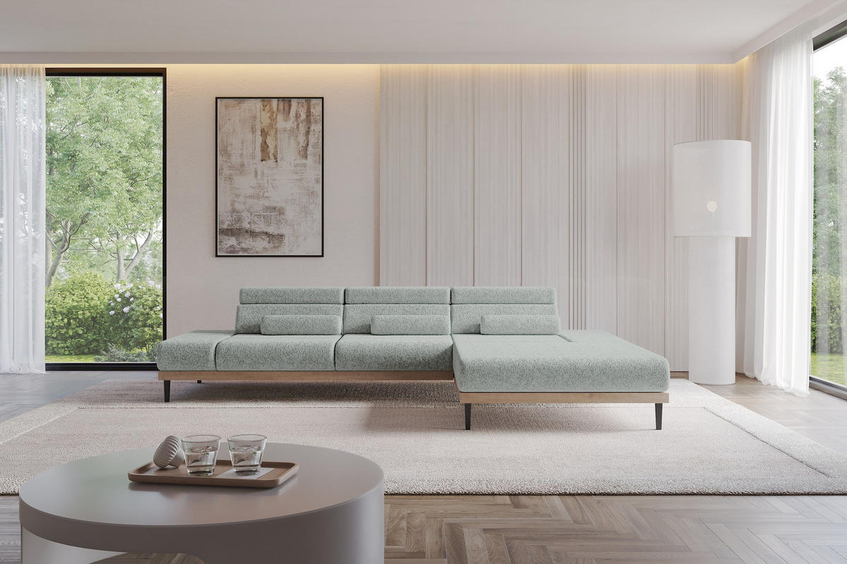 ELEKTRISCHES ECKSOFA Rechts MONA 316x205x85 Grün Velours - Mintgrün, Holzwerkstoff/Textil (316/205cm) - ALTDECOR