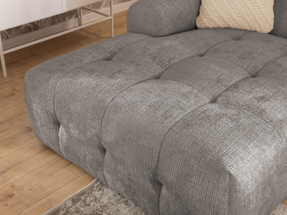 ECKSOFA inkl. Hocker Kozy im Bumpy-Design mit Schlaffunktion und fester Rückenlehne aus weichem Taupe Chenille-Stoff - Ottomane links - Taupe/Schwarz, Holz/Kunststoff (161/234cm) - S-Style Möbel