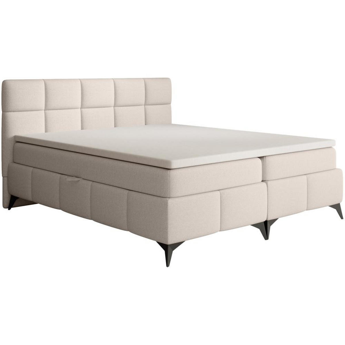 BOXBETT Solido mit Bettkasten 180x200 cm beige - Beige/Schwarz, Textil/Metall (180/200cm) - Beautysofa