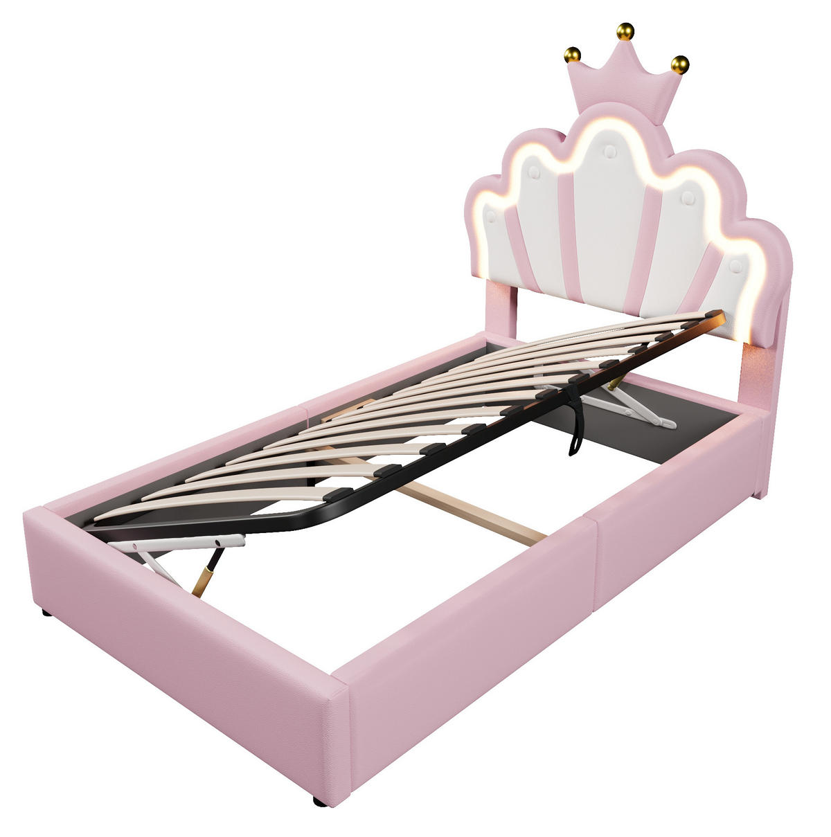 POLSTERBETT mit Bettkasten 90x200 cm PU Pink - Pink, Metall (90/200cm) - Meubliv