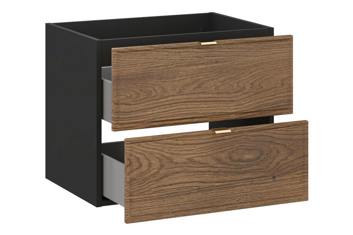 BADMÖBEL-SET 8 Teile - Talia Casella T BM92 in Schwarz Matt/Casella Oak - Hellbraun/Goldfarben, Holz/Metall (120/50/46cm)