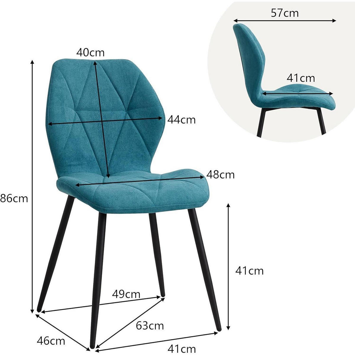 ESSZIMMERSTUHL 6er-Set Leinen-Diamantgewebe Seeblau - Türkis, Textil (43/86/47.5cm)