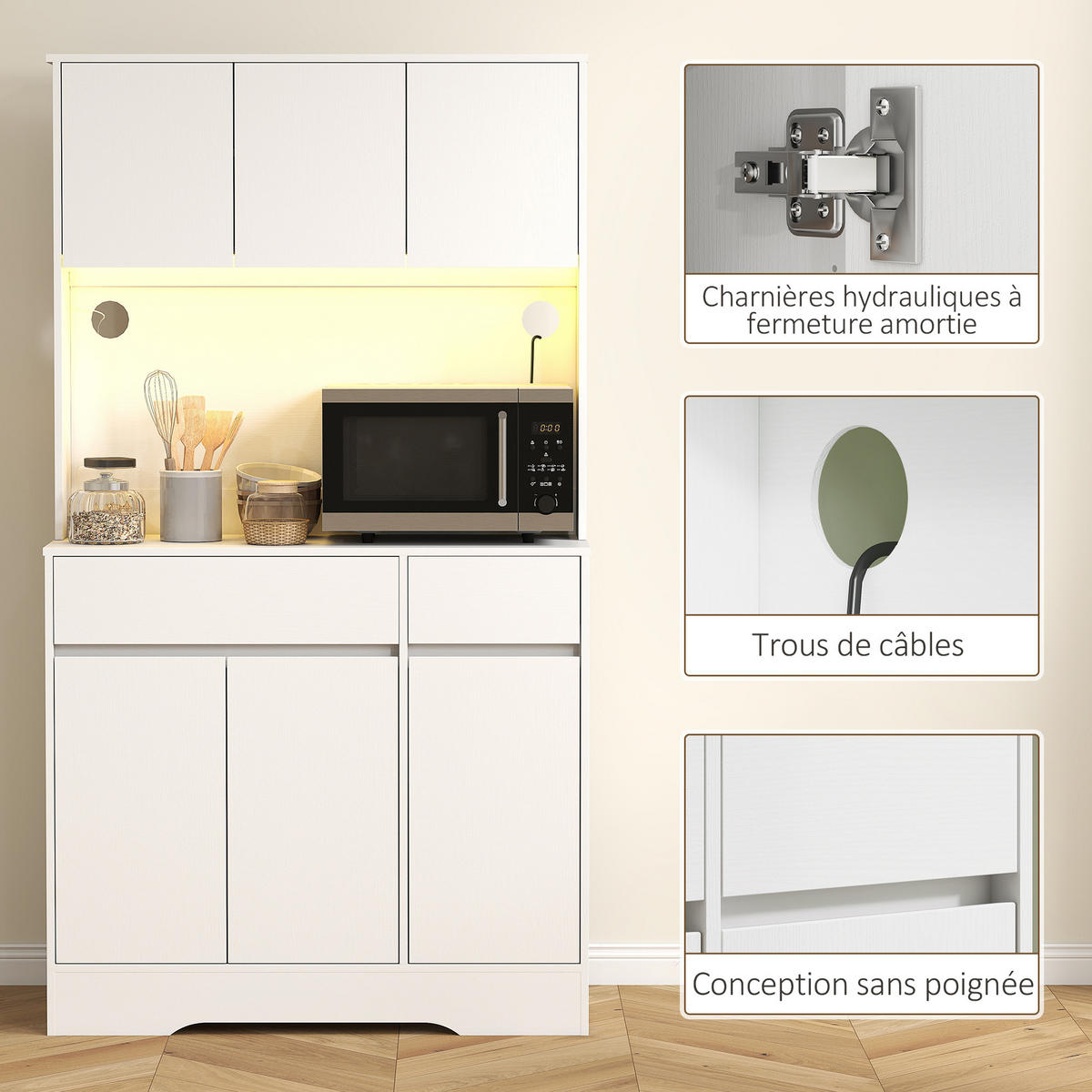 BUFFET DE-11183 LED-Beleuchtung, 6 Türen Weiß - Weiß, Holzwerkstoff (38/180/100cm) - ComfortXL